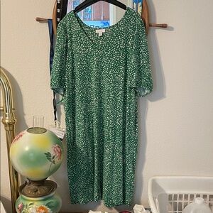 J. Jill Green Dot-Print V-Neck Midi Dress